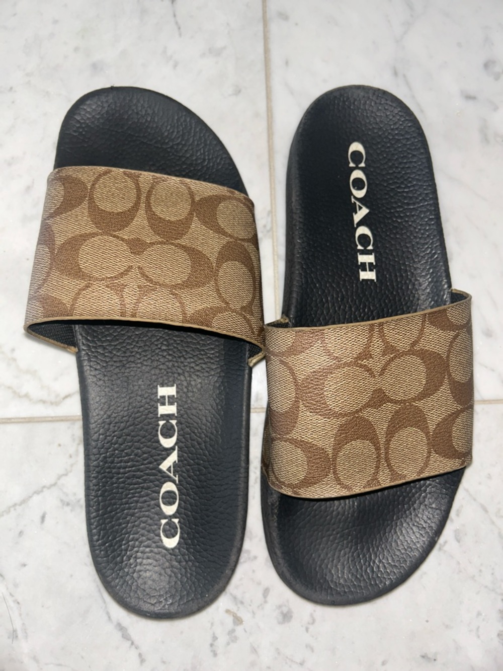 Coach Brown Signature Monogram Slide Sandals with Black Footbed - Picture 3 of 8